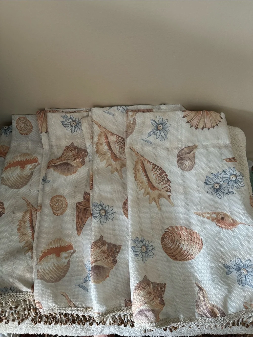 Valances With Coastal Shells And Beaded Bottom Fringe Trim